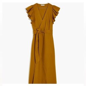 MADEWELL Linen-Blend Ruffle-Sleeve Wrap Midi Dress Cotton
